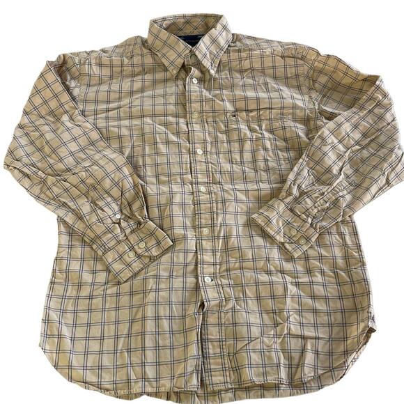 Tommy Hilfiger Shirt Mens Large Yellow Check Windowpane Grid Button Down Cotton - Picture 1 of 6